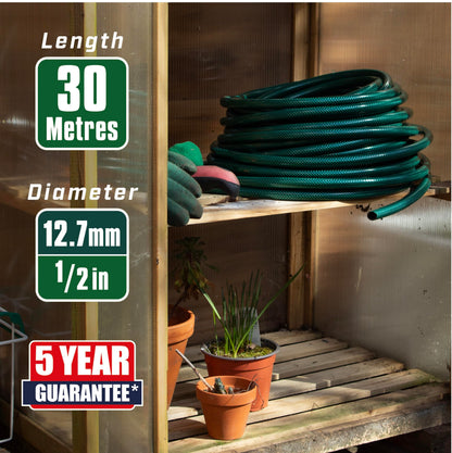Faithfull 30M (98ft) Reinforced Hose 12.7 mm (1/2 Inch) Diameter – PVC Garden Hose Pipe