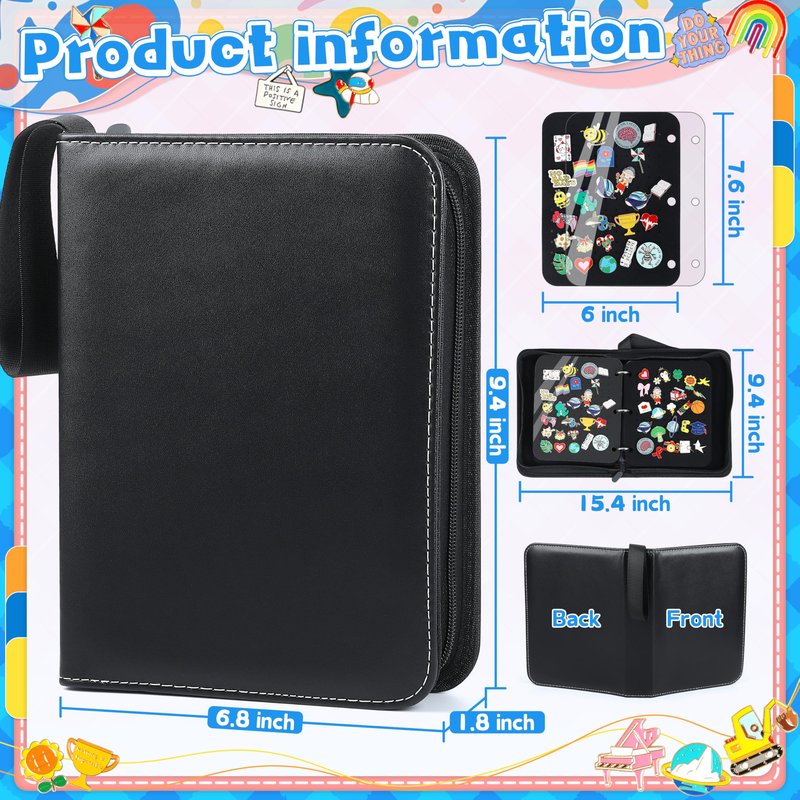 CLGYAGL Pin Bag Case for Trading: 6 Page Black Leather Pins Display Books Holder for Enamel Pins Sports Lapel Collector - Portable Pin Storage Zipper Organizer for Travel Exhibition