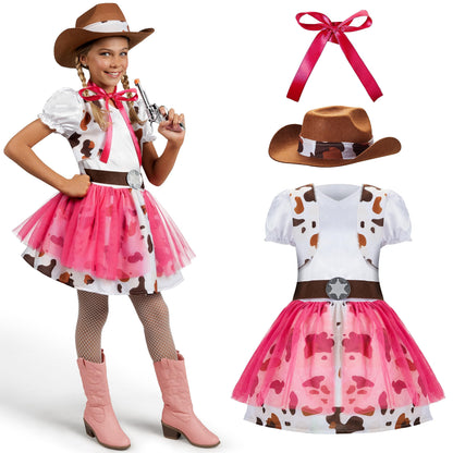 Spooktacular Creations Halloween Cowgirl Costume for Girls, Toddler White Cowgirl Dress Outfit with Western Hat for Kids Dress-Up, Cosplay and Themed Party (Large, 10-12 yrs)