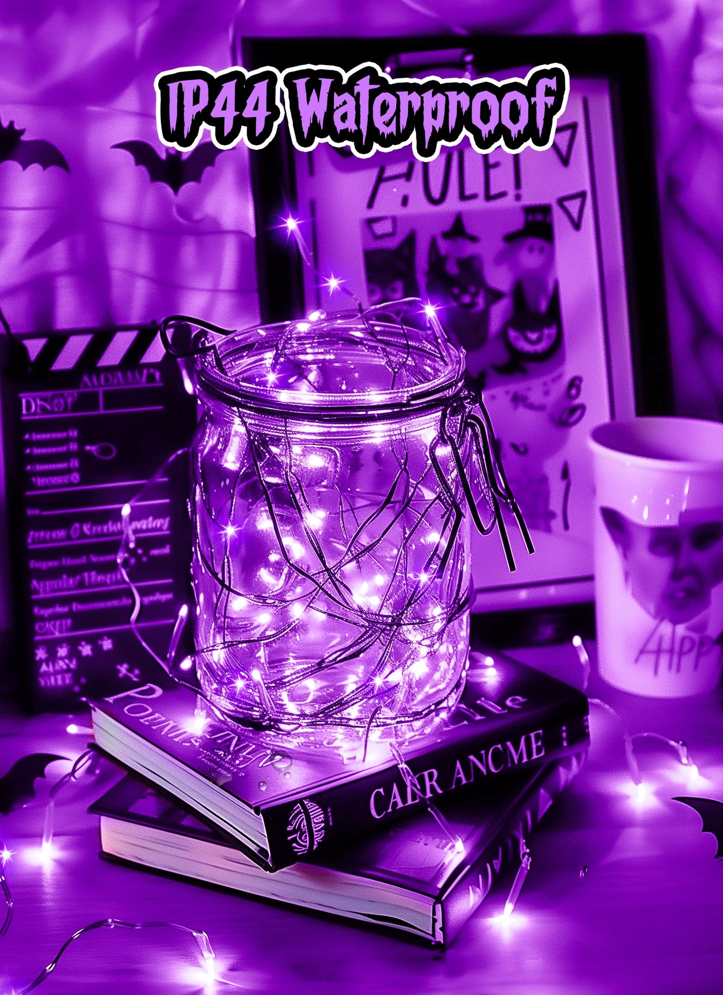 Halloween USB Fairy Lights Plug in, 33Ft 100 LED Twinkle String Lights with Remote and Timer, Waterproof 8 Modes for Bedroom Home Party Ghost Haunted House Indoor Outdoor Decorations, Purple