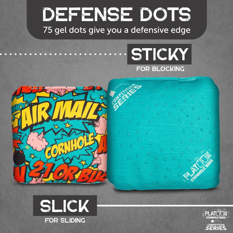 Play Platoon Competition Series Cornhole Bags Set of 8 Regulation Professional Weight Double Sided Slick and Stick with Rubber Sticky Dot Slow Side for Pro Corn Hole Bean Bag Toss Game-Designed in USA