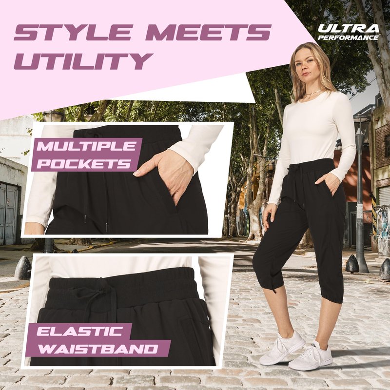 Ultra Performance Capri Pants for Women 2 Pack Womens Capris Hiking Capri Pants Summer Clothes for Women (Avail in Plus Size) Black, Charcoal