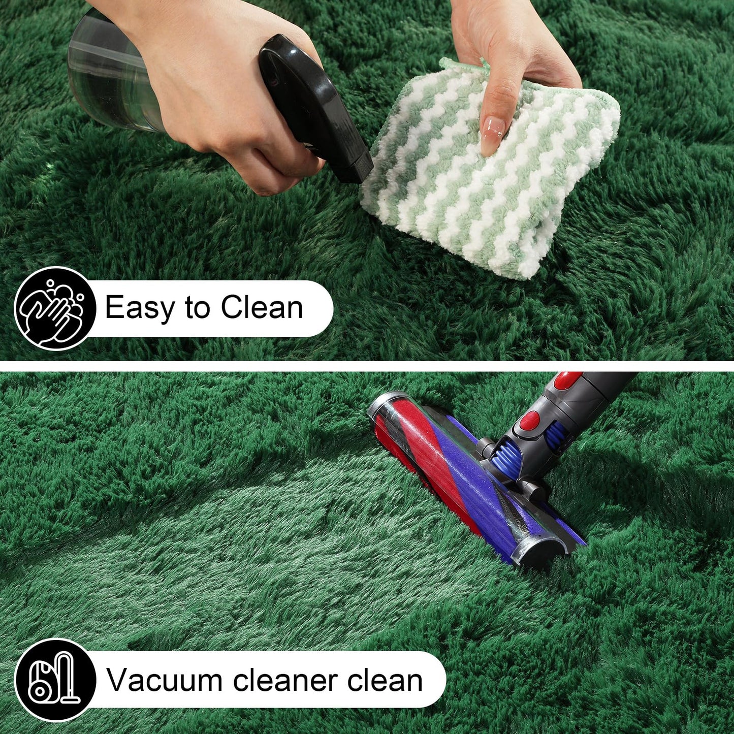 Ehayx Dark Green Rugs for Bedroom, 2x3 Fluffy Area Rugs for Living Room, Small Fuzzy Shag Soft Carpet with 4 Non-Slip Adhesive Strips for Kids Boys and Girls Nursery Dorm Home Decor (2ft X 3ft)