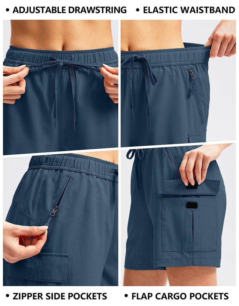 SANTINY Women's 5''/ 7''/9'' Hiking Cargo Shorts Quick Dry Lightweight Summer Shorts for Women Athletic Golf Zipper Pockets(Dusty Blue_S)