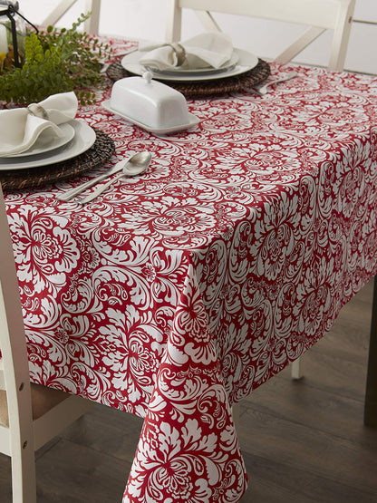 DII 100% Cotton, Machine Washable, Everyday Damask Kitchen Tablecloth for Dinner Parties, Summer & Outdoor Picnics - 60x84 Seats 6 to 8 People, Tango Red