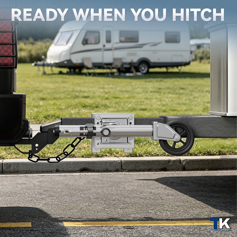 TOWKING Upgraded Spoke Wheel Trailer Jack, 10" Vertical Movement, 1500 lbs, for RV, Boat, Trailer and More, Black, Silver