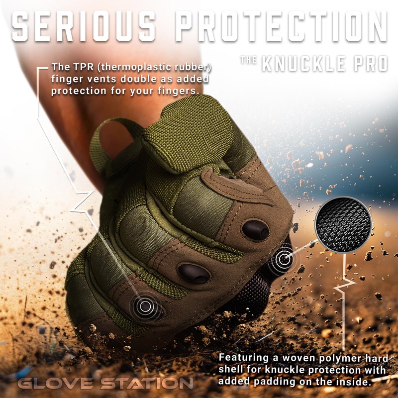 Glove Station Gloves for Men – Touchscreen Utility Gear with Hard Knuckle Protection Used in Motorcycle, Airsoft, & Outdoor Work Green - Hard Knuckle Medium