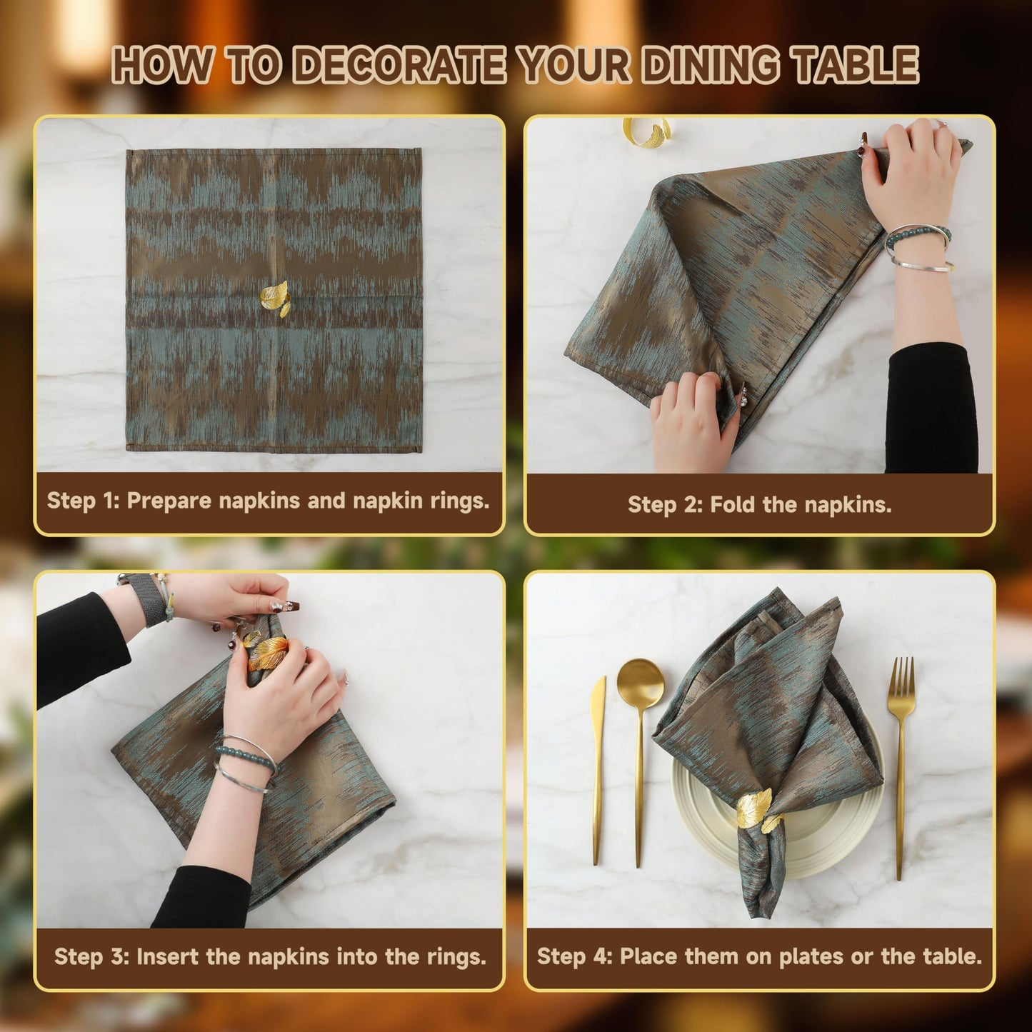 Monkkino Gold Napkin Rings, Shiny Metal Napkin Rings Set of 12, Study Leaf Shaped Table Decor, Stylish Fall Napkin Ring Bulk for Christmas, Easter, Wedding, Party, Elegant Table Settings Gift Ideas