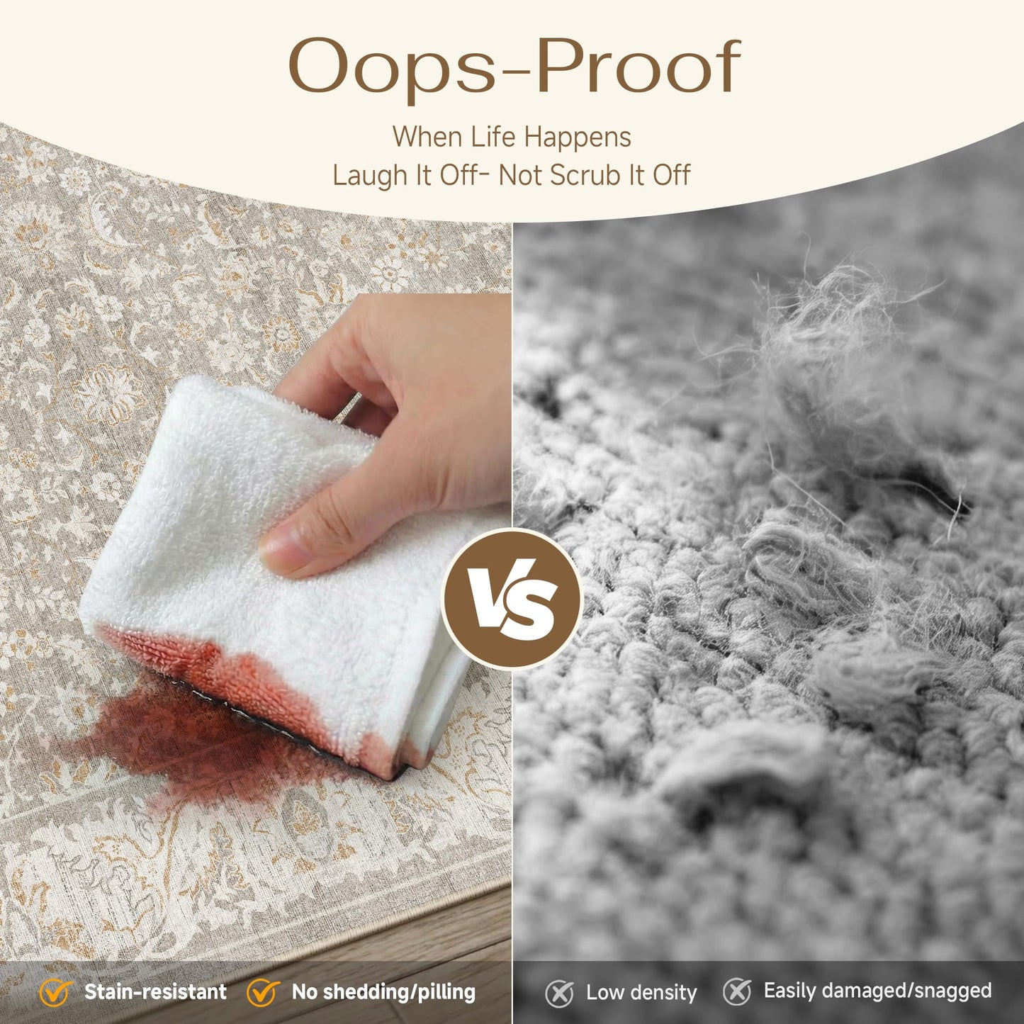 WondRg 8x10 Washable Area Rug for Living Room Bedroom Taupe Low Pile Non Slip Rug Neutral Distressed Carpet Dining Room Classroom Playroom Home Decor