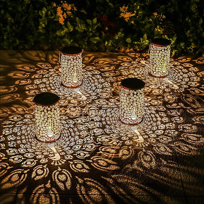 2 Pack Peacock Outdoor Solar Hanging Lanterns Waterproof LED Solar Lights Metal Decorative Lanterns for Garden, Patio, Courtyard, Backyard, Yard Decor Unique Peacock Gifts for Women Gardening