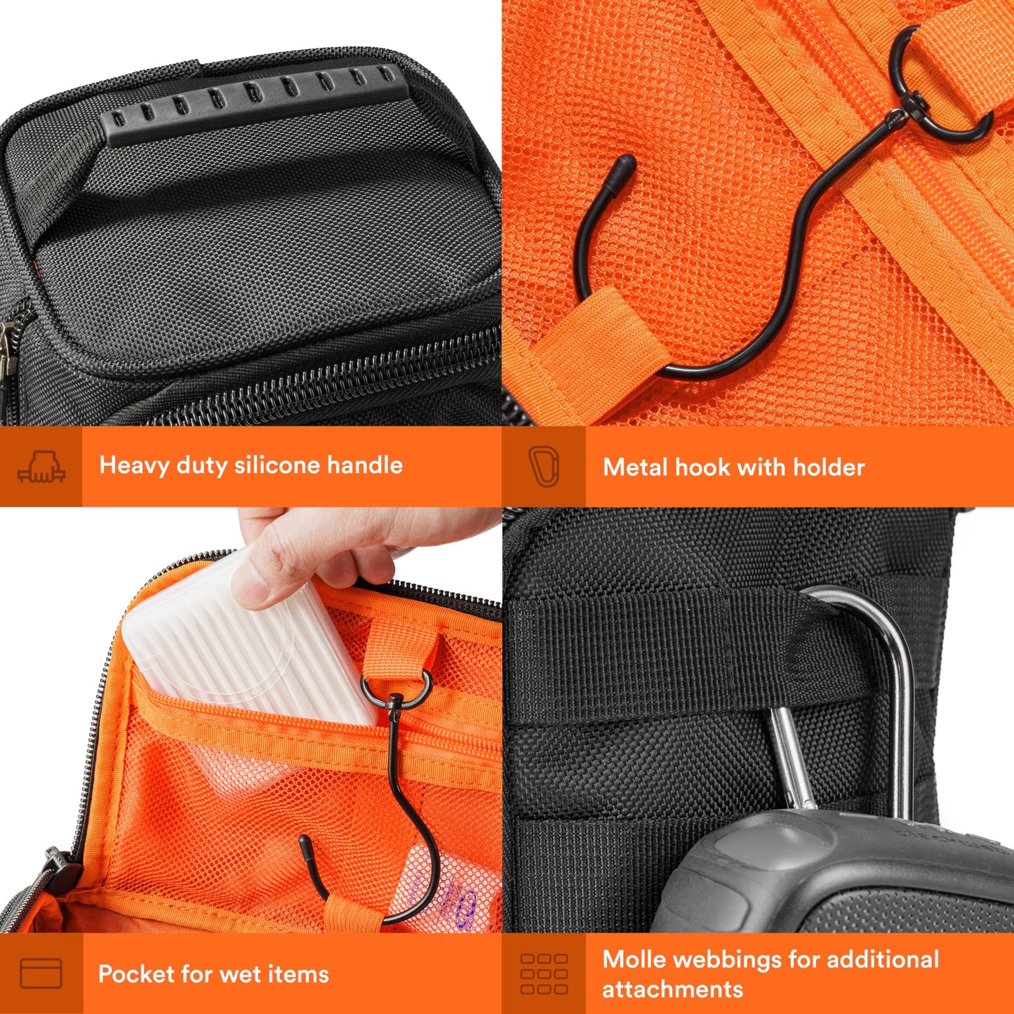 Fitdom Hanging Toiletry Bag Tactical Dopp Kit Case For Men. Perfect For Travel & Storage. Fits Large & Small Cosmetic, Clipper, Toothbrush, Shaving & Shower Care. Best Overnight Organizer