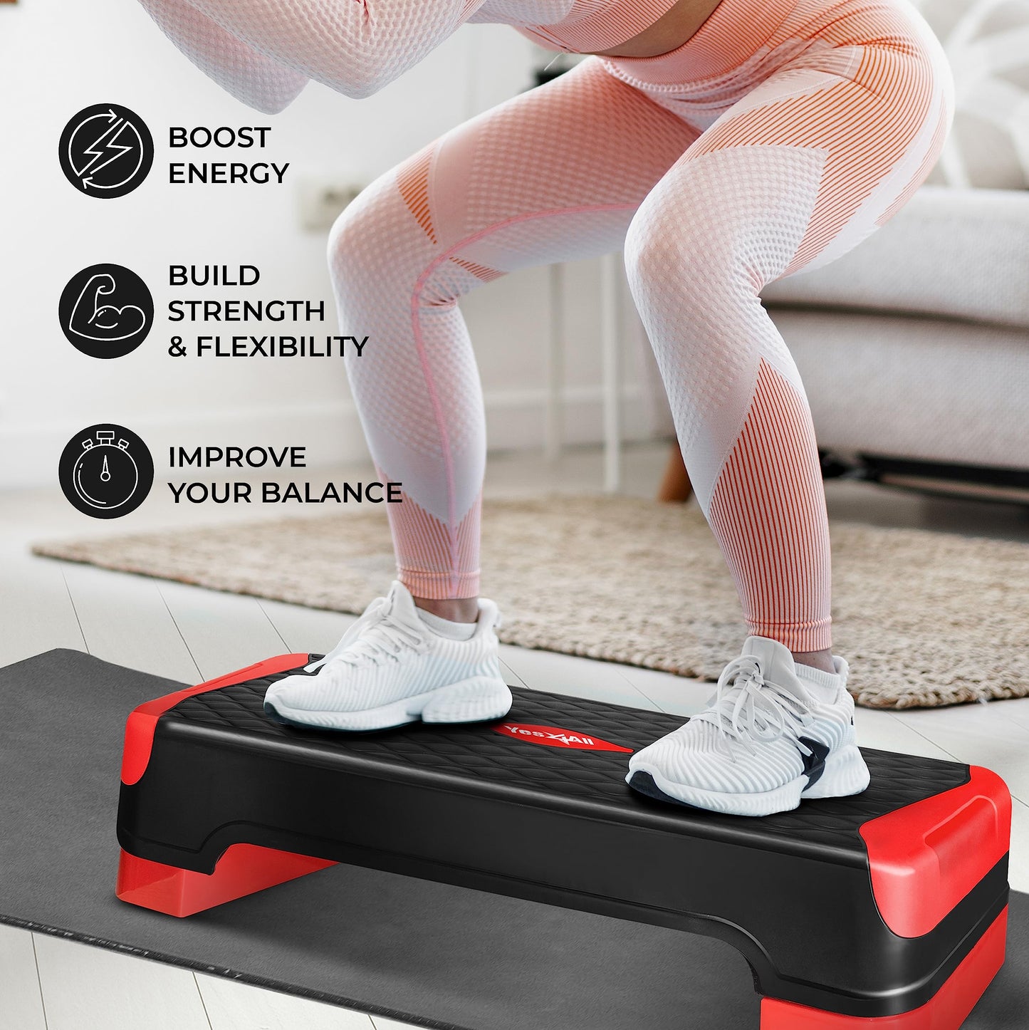 Yes4All 2-in-1 Adjustable Aerobic Step Platform Fitness Exercise Stepper with Rocker Balance Board Legs for Home Workout, Step Exercise & Balance Training