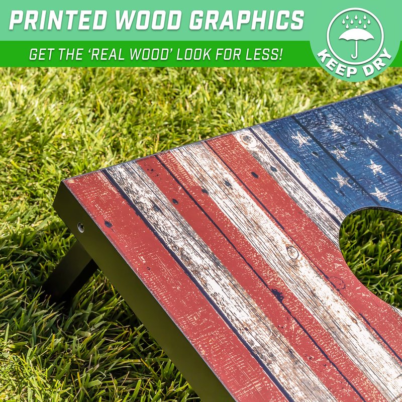 GoSports 3 x 2 ft American Flag Design Cornhole Game Set - Includes Two 3 x 2 ft Boards, 8 Bean Bags, and Carry Case