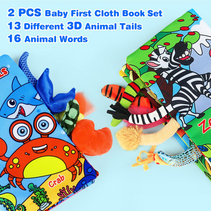 Helsort 2PCS Crinkle Cloth Books - High Contrast Sensory Toys Touch Feel Book for Tummy Time, Infant Travel Essentials Forest Ocean Themes, and Newborn Development Toys 0-18 Months