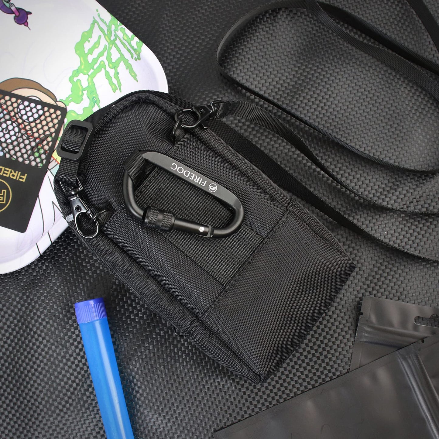 FIREDOG Smell Proof Bag, Odor Proof Pouch Dog Tested Mini Stash Crossbody Bags for Travel Storage (Black)