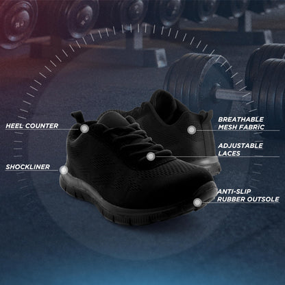 Get Fit Mens Mesh Running Trainers Athletic Walking Gym Shoes Sport Run - Black - 10