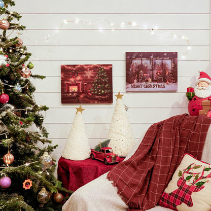 SOFFEE DESIGN 16'' x 12'' LED Christmas Canvas Prints Wall Art, Light Up Snowy Scene Picture for Holiday Decor, Battery Operated Painting Fireplace & Christmas Tree