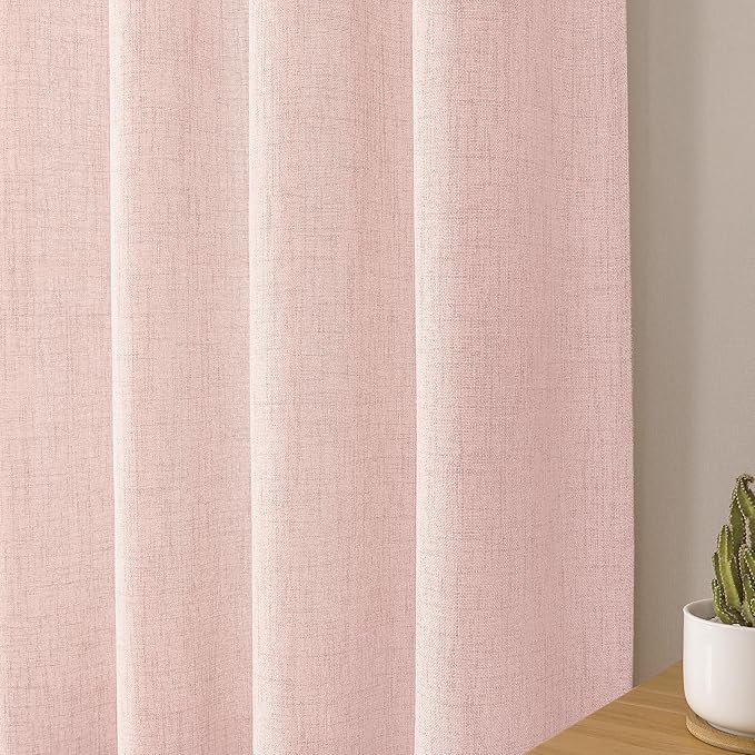 Tollpiz Short Linen Tier Curtains Rod Pocket Semi Sheer Half Kitchen Curtain Burlap Light Filtering Thick Linen Drapes for Bathroom, 30 x 24 inches Long, Pink, Set of 2 Panels