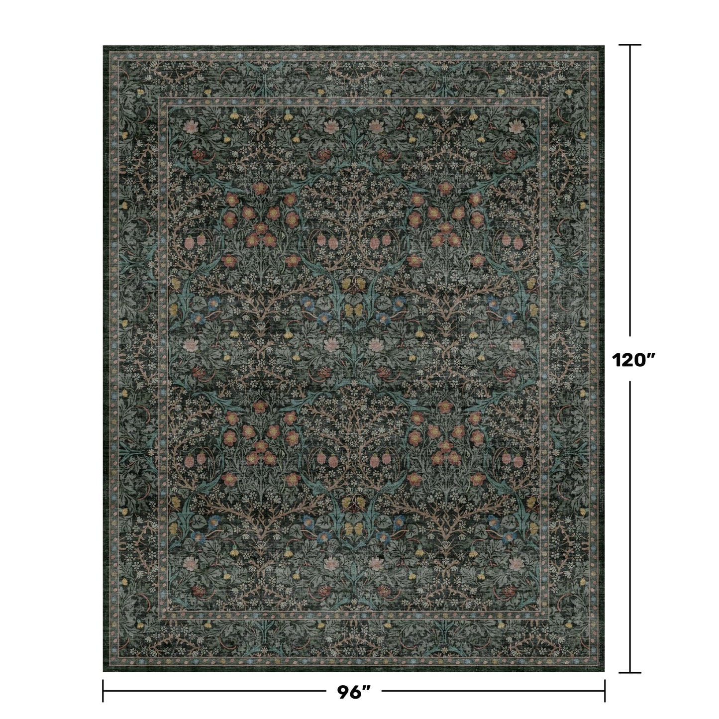 Vintage Dark Green Living Room Rug, 8x10 Washable Area Rugs for Dining Room Under Kitchen Table, Bedroom, Oriental Low Pile Stain Resistant Non-Slip Large Carpet (8x10 Dark Green)