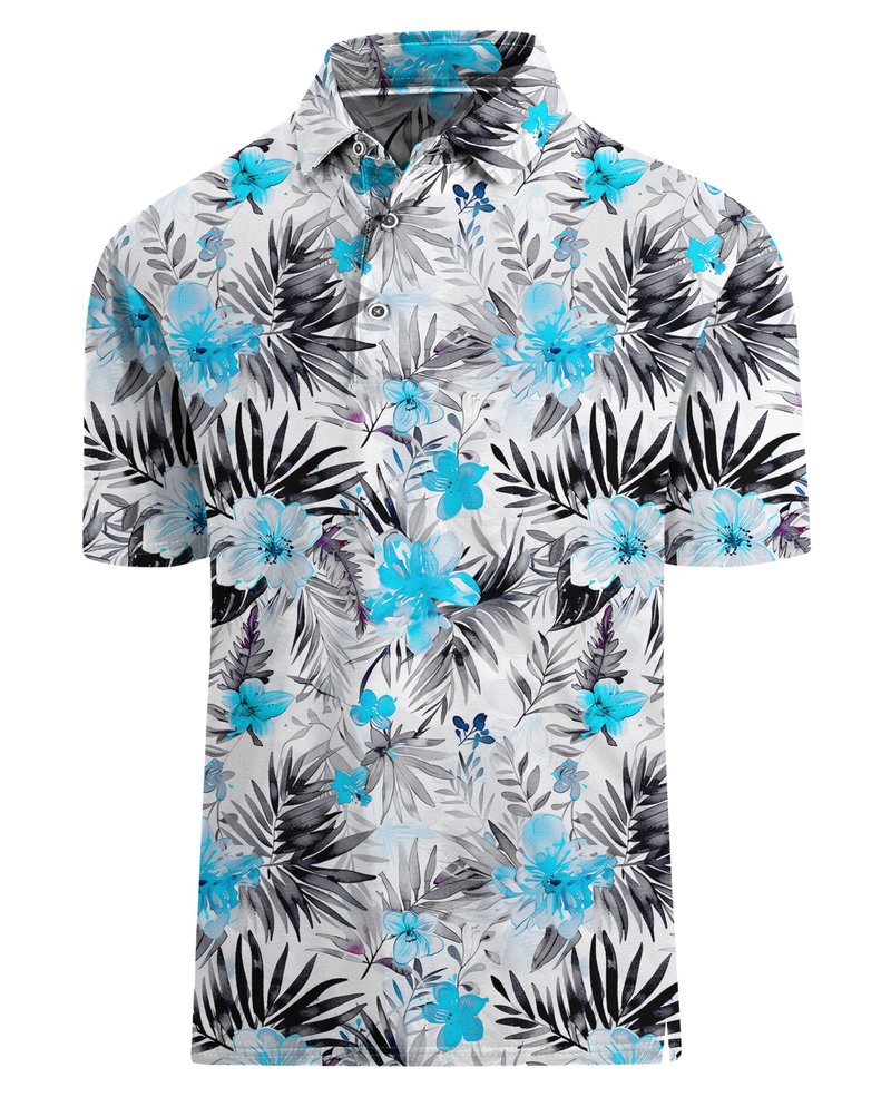 Hodaweisolp Golf Shirts for Men Dry Fit Print Moisture Wicking Performance Short Sleeve Polo Shirt Flower Leaf-XL
