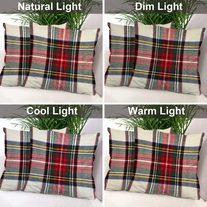 Batmerry Red White Plaid Throw Pillow Covers, Scottish Tartan Decorative Pillow Covers Digital Printing Blended Fabric for Couch Sofa Bed Invisible Zipper 20x20 in