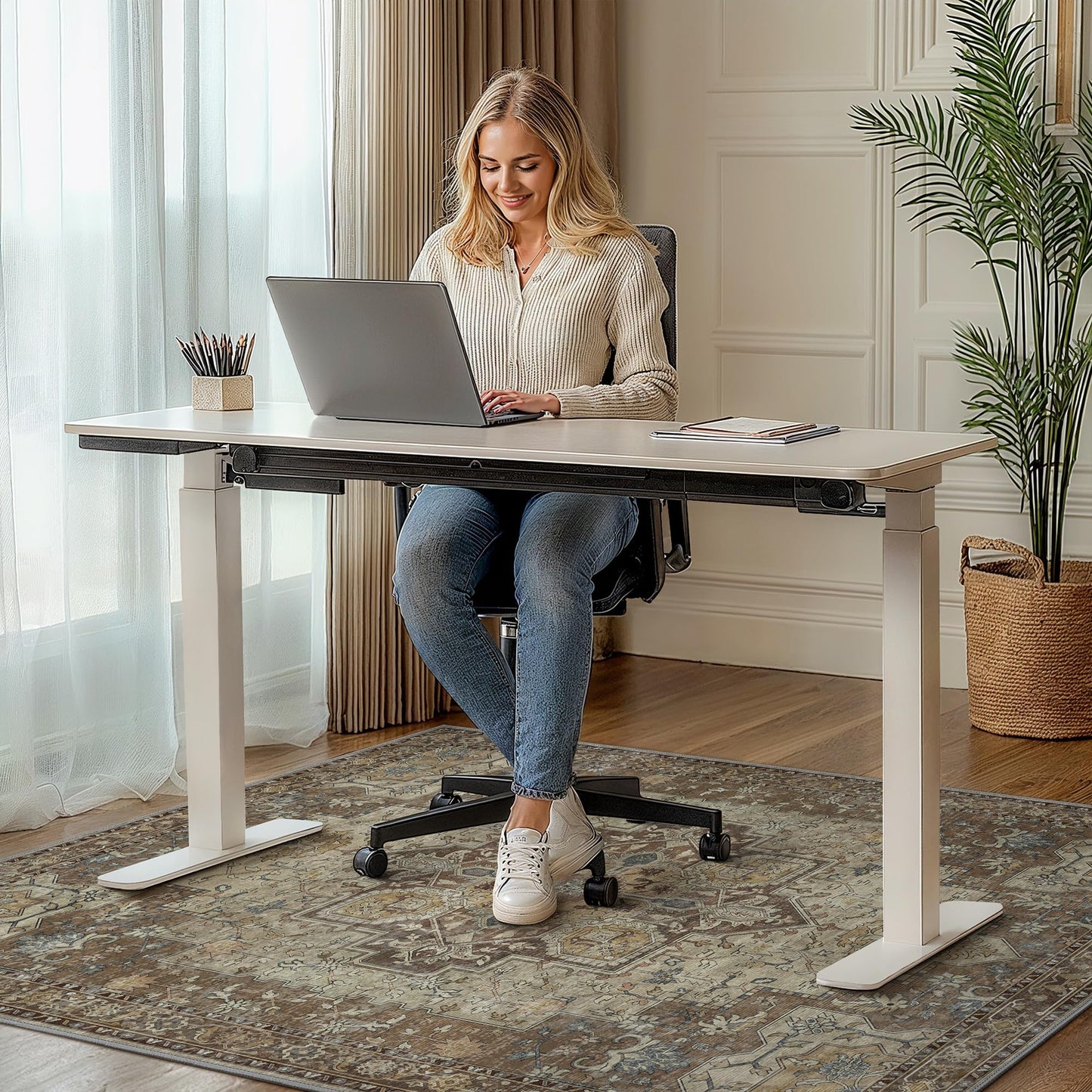 48"x60" Office Chair Mat for Hardwood Tile Floor, Under Desk Carpet Protector for Rolling Computer Chair Mat, Machine Washable Area Rug, Anti-Slip 1/5" Thick Low Pile Thin Vinyl Floor Mat, Brown