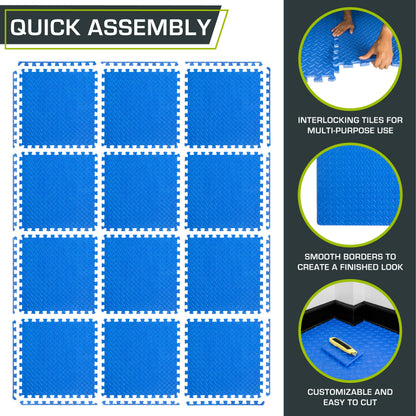 ProsourceFit Puzzle Exercise Mat ½ in, EVA Interlocking Foam Floor Tiles for Home Gym, Mat for Home Workout Equipment, Floor Padding for Kids, Black, 24 in x 24 in x ½ in, 24 Sq Ft - 6 Tiles