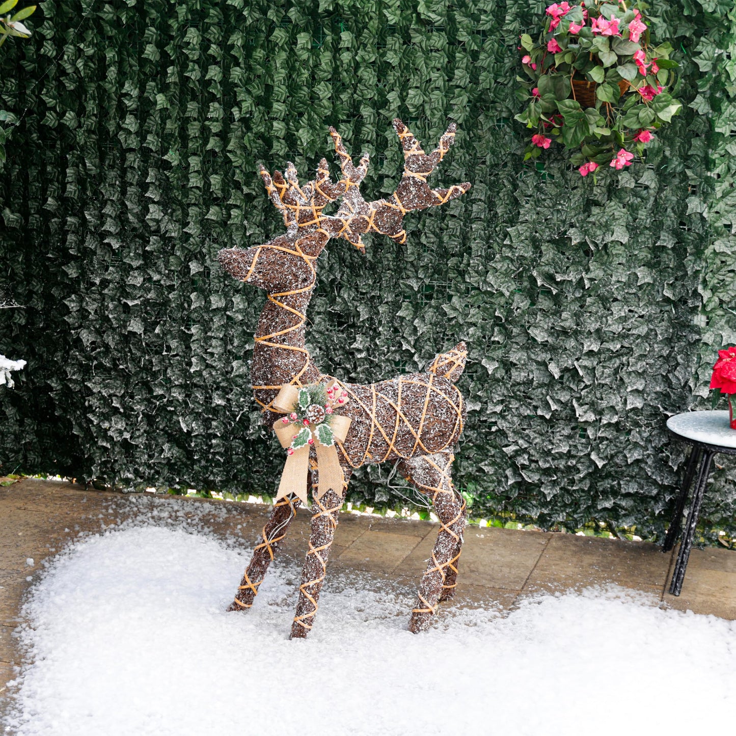 Alpine Corporation 48" Tall Outdoor Rattan Twig Grazing Reindeer Christmas Yard Decor with 80 Warm White LED Lights, Brown