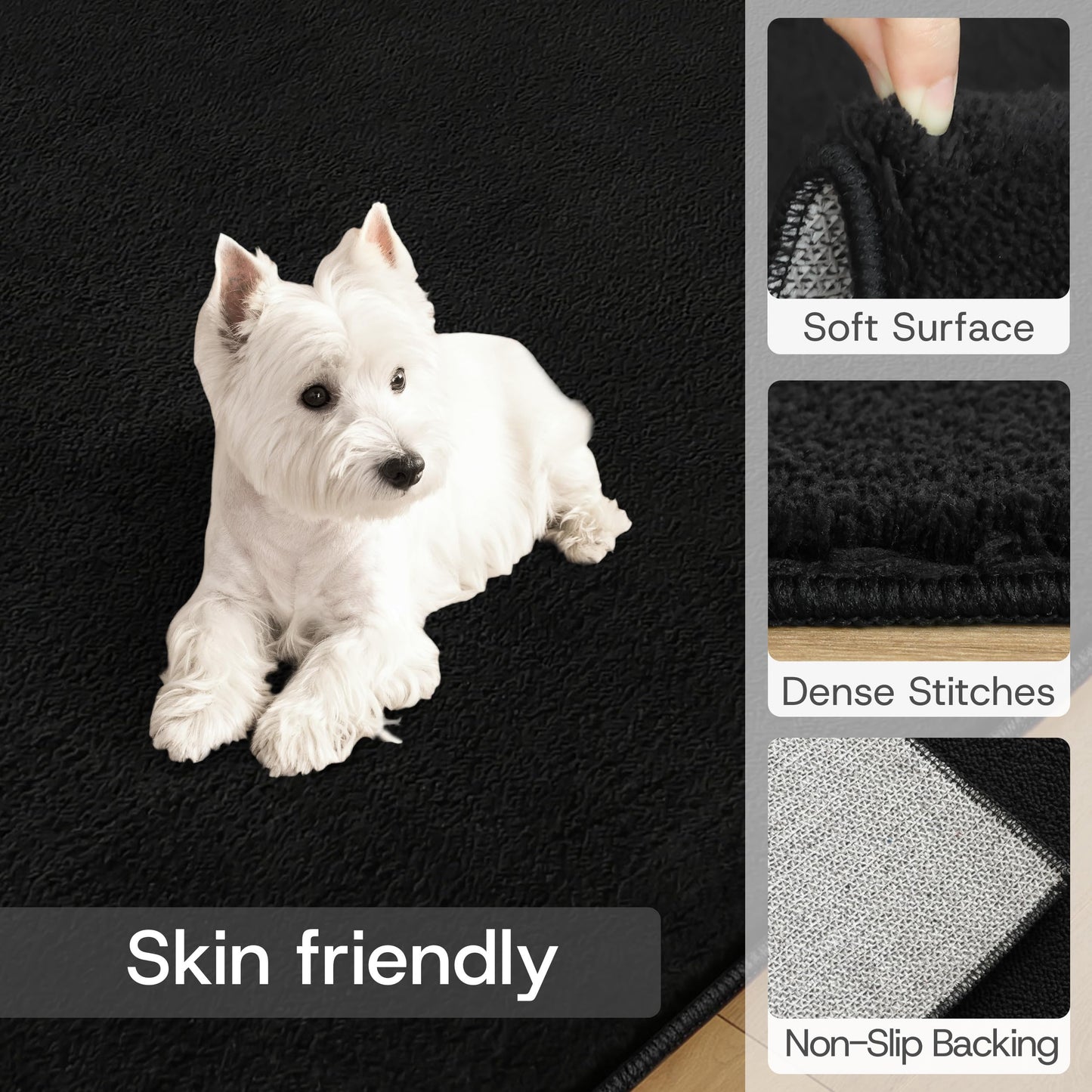CASTLYE Solid Washable Area Rug - 6x9 Medium Pile Faux Cashmere Carpet for Living Room Bedroom, Black