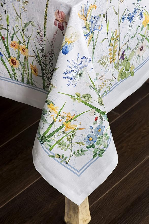Maison d' Hermine Table Cloth Square Table 100% Cotton 60 x 60 Inches Tablecloth Reusable Decorative for Dining Room, Farmhouse, Home, Party, Festive & Wedding Spring Summer - Fleurs De Mai