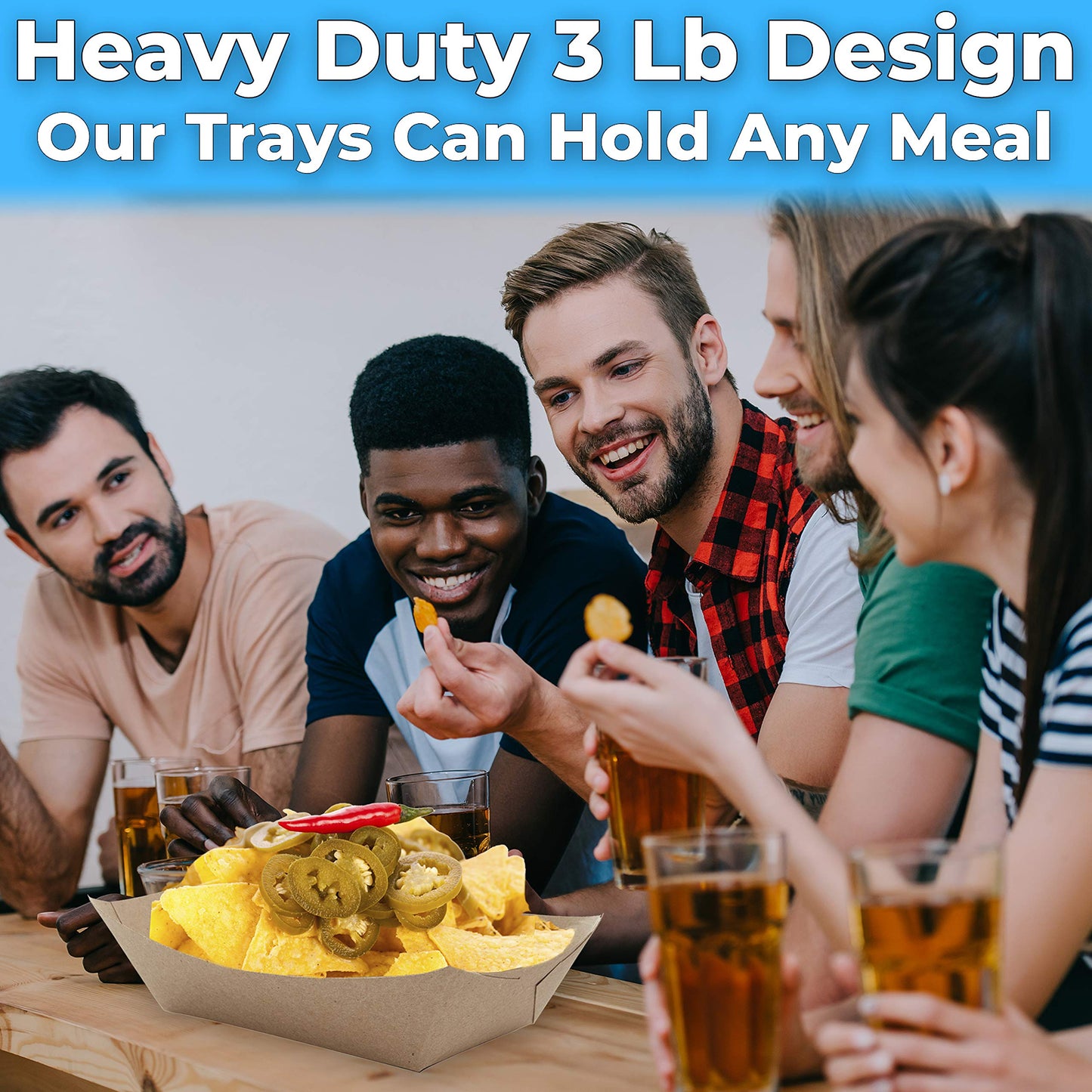 Avant Grub Eco Friendly USA-Made 3lb Food Holder Trays, 50-Pack. Compostable Kraft Paper Dishware Plates for Diners or Concession Stands. Sturdy Disposable 3lb Party Snack Boat. Ideal for Events!