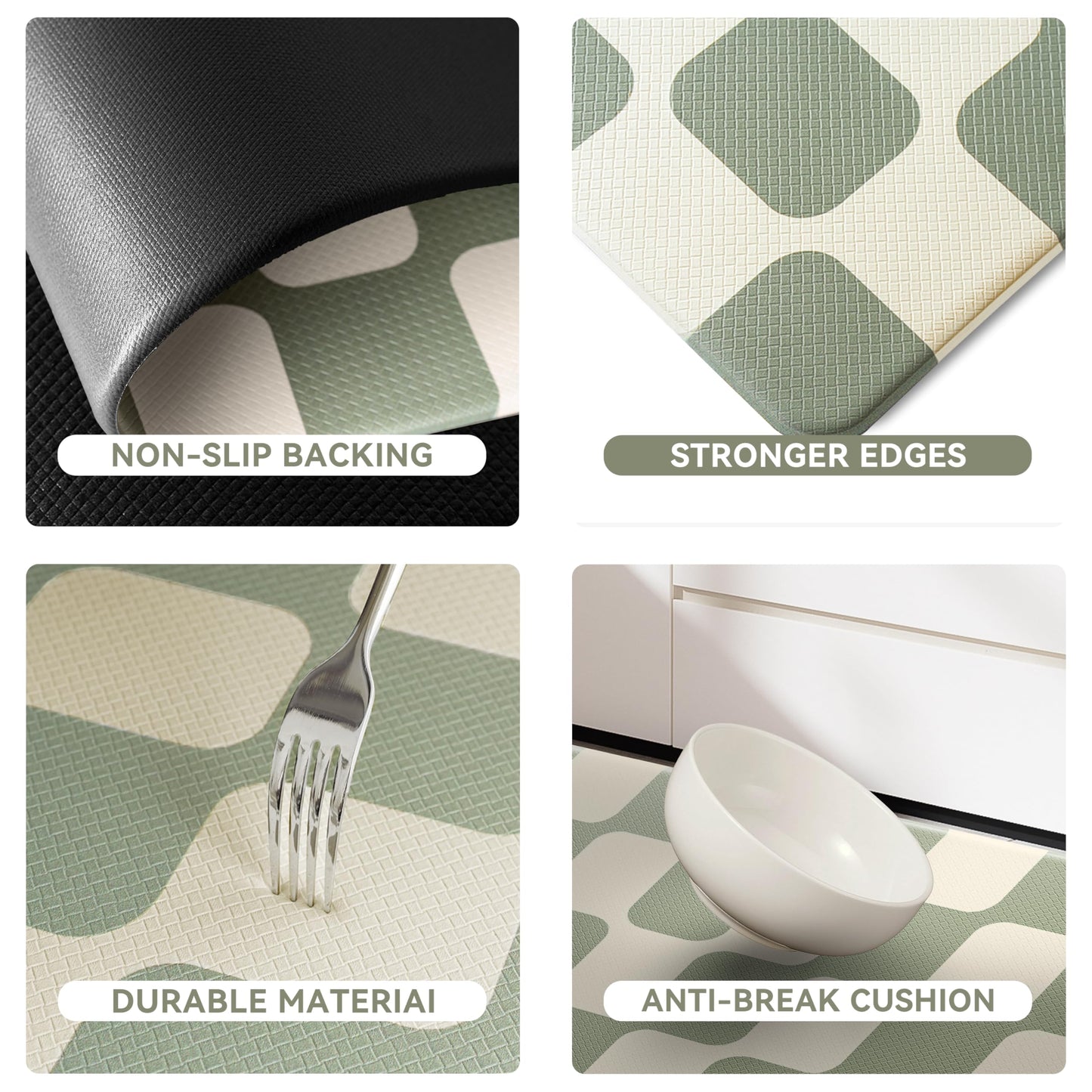 Sage Green Beige Retro Curvy Checkered Grid Checkerboard Kitchen Rug Sets [2 PCs], Anti-Fatigue, Waterproof Non-Slip Kitchen Mats Heavy Duty Comfort Foam Rug for Floor, Home, Laundry,17"x29"+17"x47"