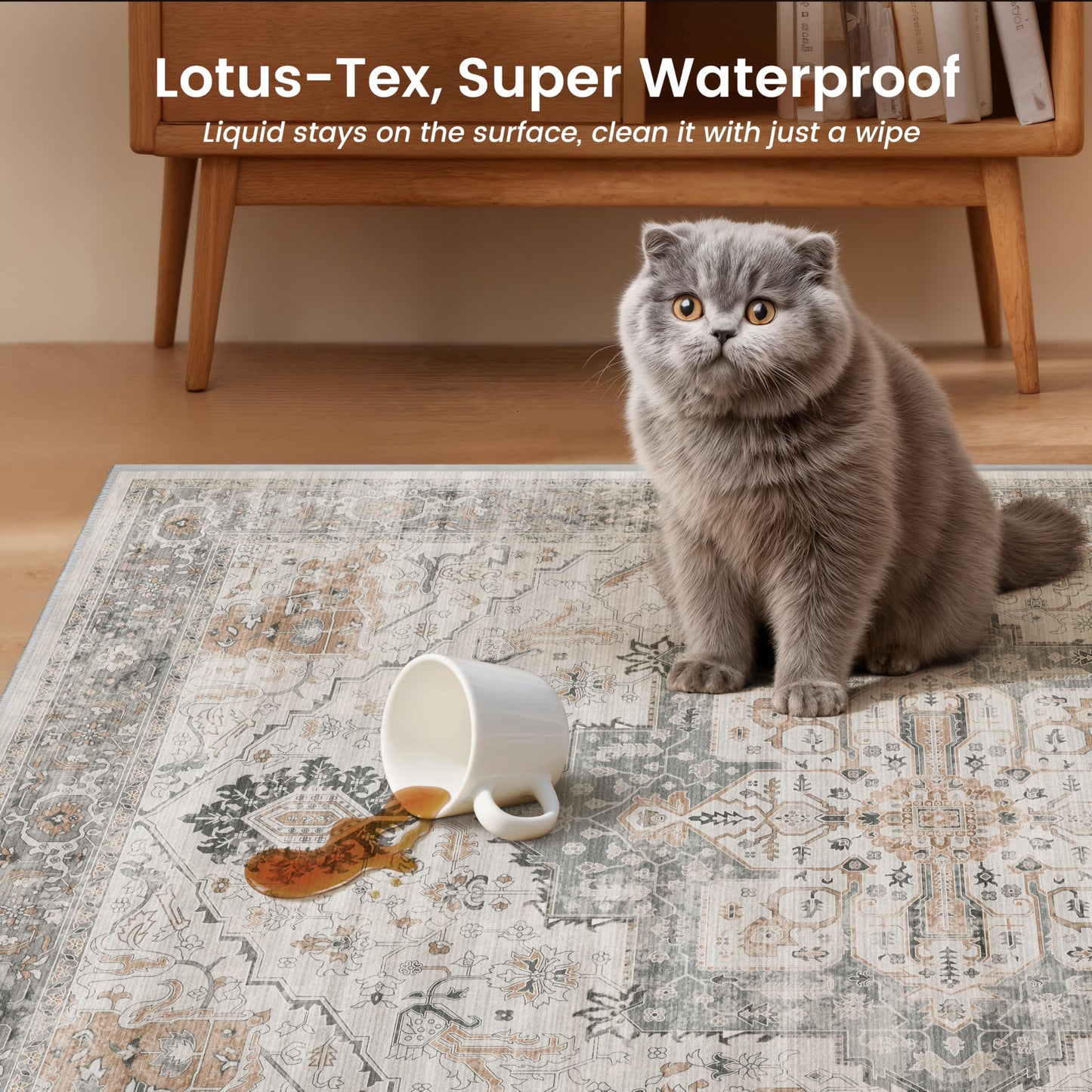 Rugland Washable Rugs 8x10 - Low Pile 8x10 Area Rugs, Anti Slip Stain Resistant Large Rugs for Living Room, Vintage Medallion Printed Machine Washable Area Rugs(8'x10', Taupe/Grey)
