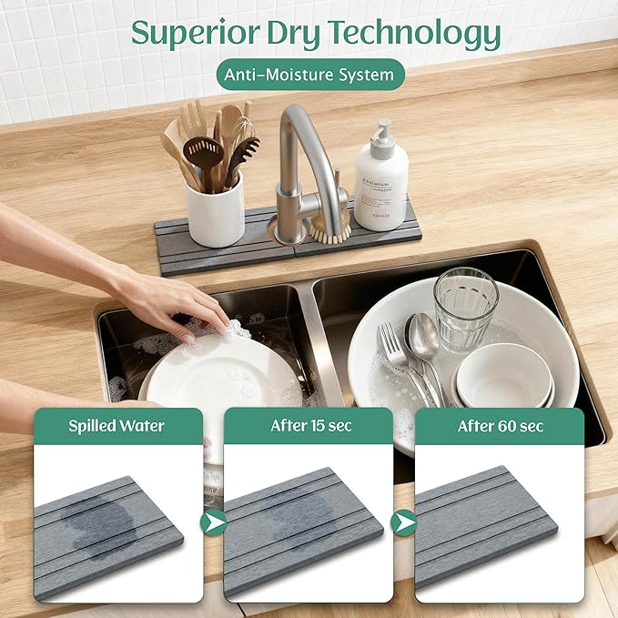 Stone Faucet Mat for Kitchen Sink Splash Guard 15.7" x 3.9"