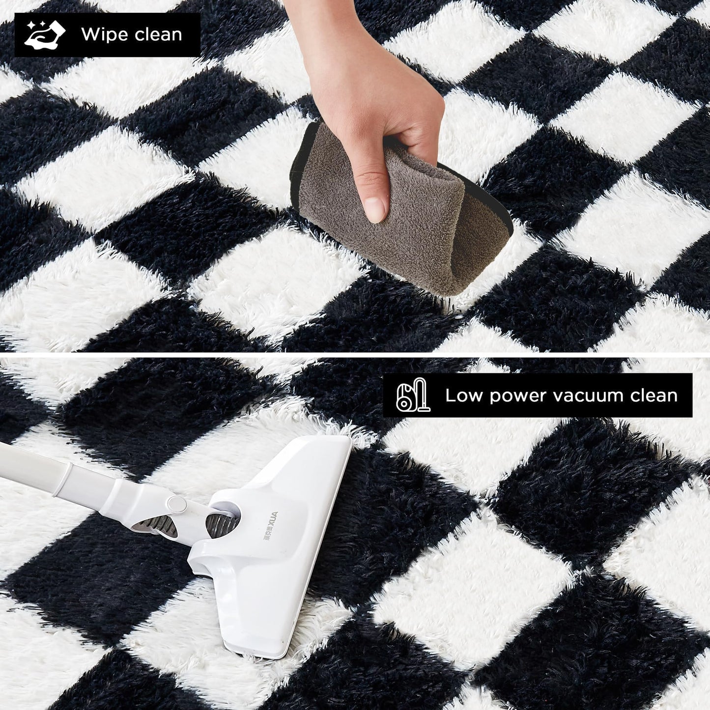 Andency 5x7 Ft Black and White Area Rug for Living Room Classic Checkered Shaggy Rug Non-Slip High Pile Soft Fluffy Rug Fuzzy Carpet Bedroom Kids Toddler Room Nursery Playroom Bedroom