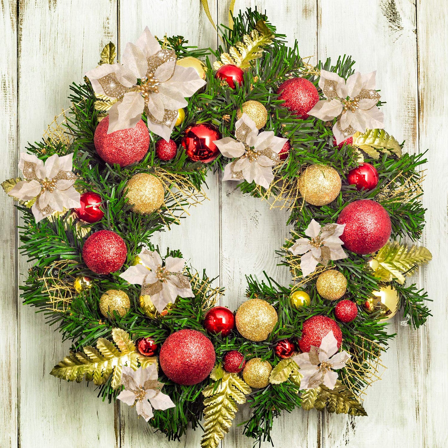 Boao 24 Pieces Christmas Artificial Glitter Poinsettia Flowers Xmas Flowers Wedding Christmas Tree New Year Ornaments(Gold)