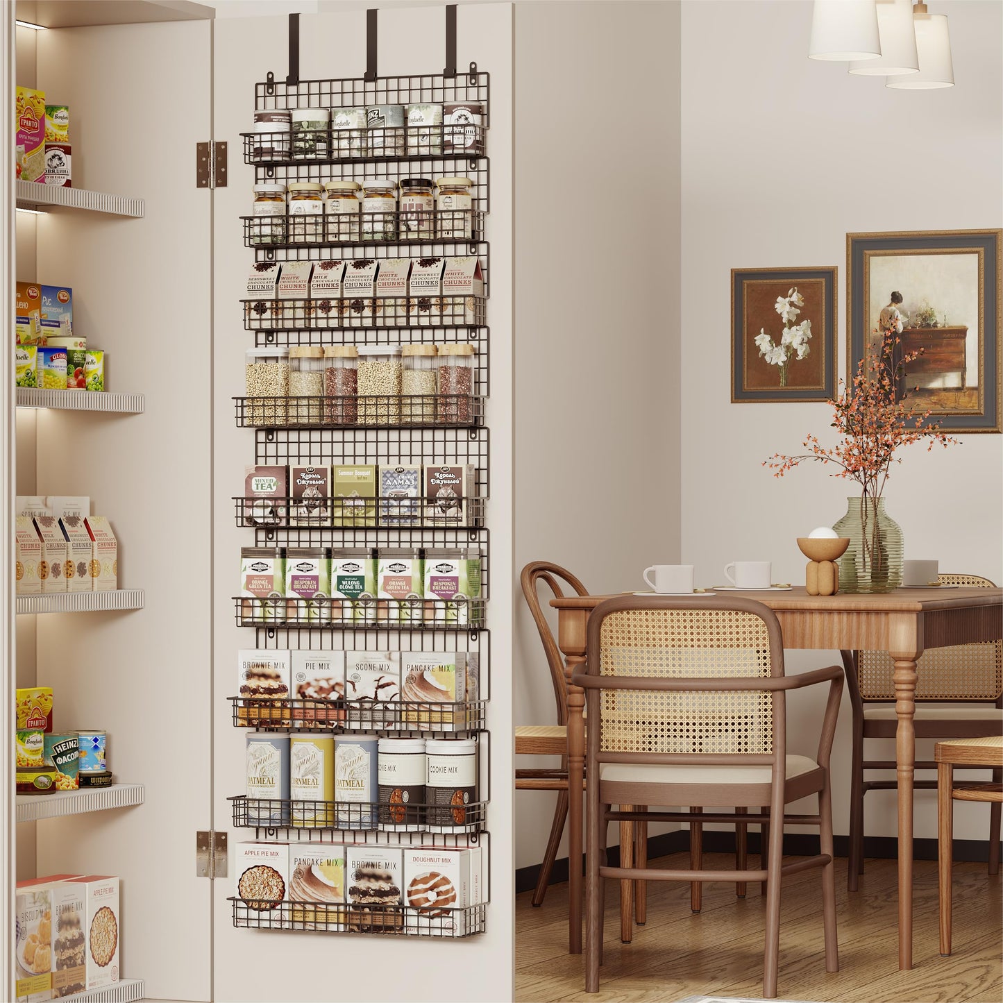JKsmart 6-Tier Spice Rack Organizer with Door Hook, Wall Mounted & Over the Door Spice Racks for Kitchen Pantry Door Cabinet, Two Size, Large Capacity, Black