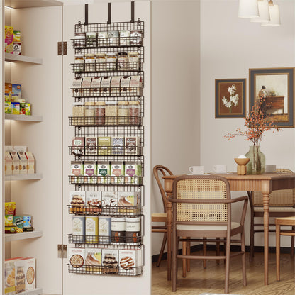 JKsmart 6-Tier Spice Rack Organizer with Door Hook, Wall Mounted & Over the Door Spice Racks for Kitchen Pantry Door Cabinet, Two Size, Large Capacity, Black