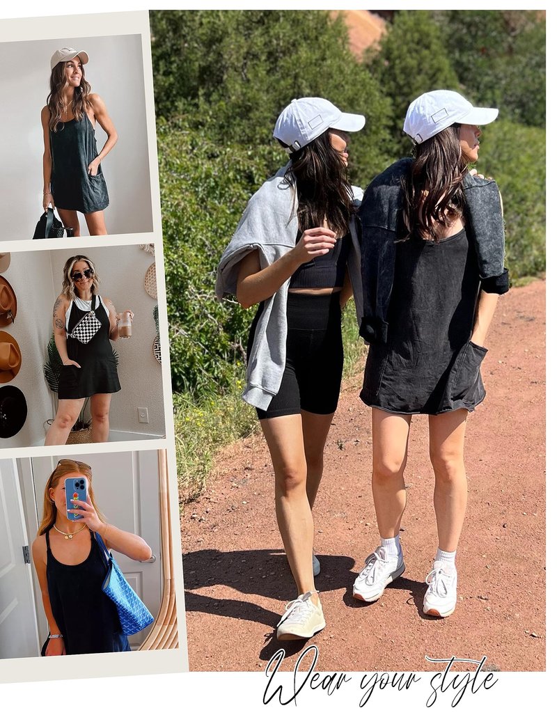 Lentta 2 Pack Women's Athletic Mini Dresses Built in Shorts Sleeveless V Neck Workout Sundress Summer Tennis Travel Vacation(BlueGreyBlack-L)