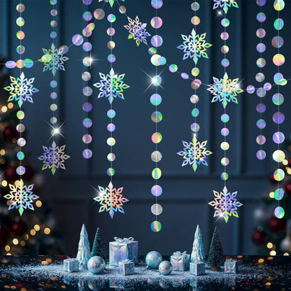 Cheerland Iridescent Snowflake Garland Winter Wonderland Hanging Decorations Holographic Snowflakes Ceiling Streamer for Christmas Onederland Frozen Birthday Decor Wedding Xmas Party Supplies