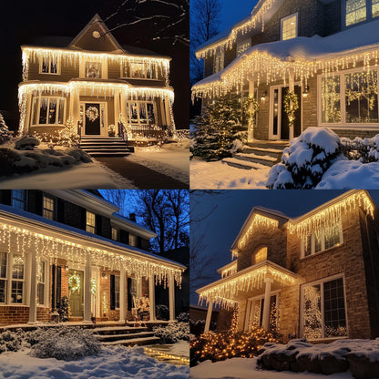 Dazzle Bright Christmas Icicle Lights, 88.5 FT 1080 LED 8 Modes Curtain Fairy Lights with 180 Drops, Xmas String Lights for Outdoor Holiday Wedding Party Decorations (Warm White)