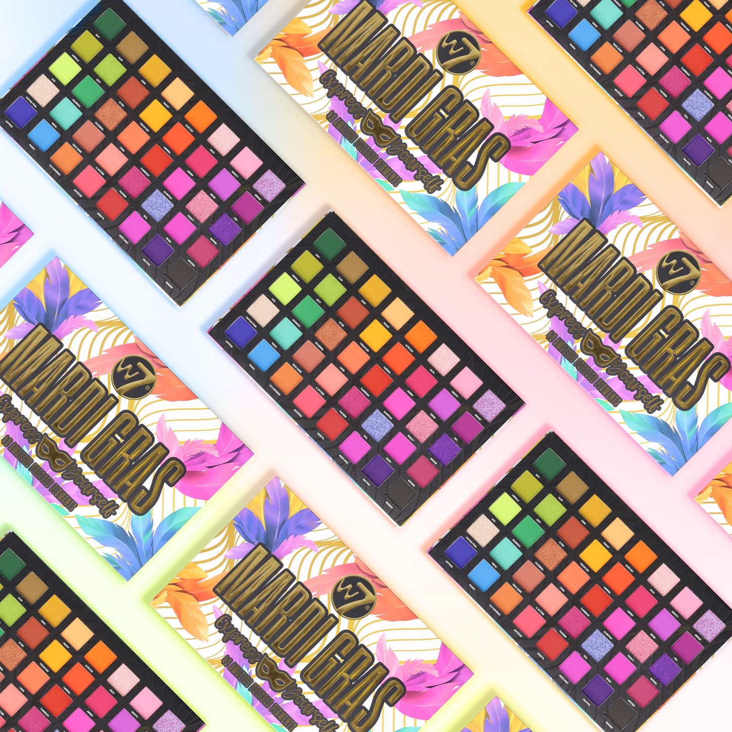W7 Mardi Gras Pressed Pigment Palette - 40 High Impact Party Colors - Flawless Long-Lasting Bold Makeup