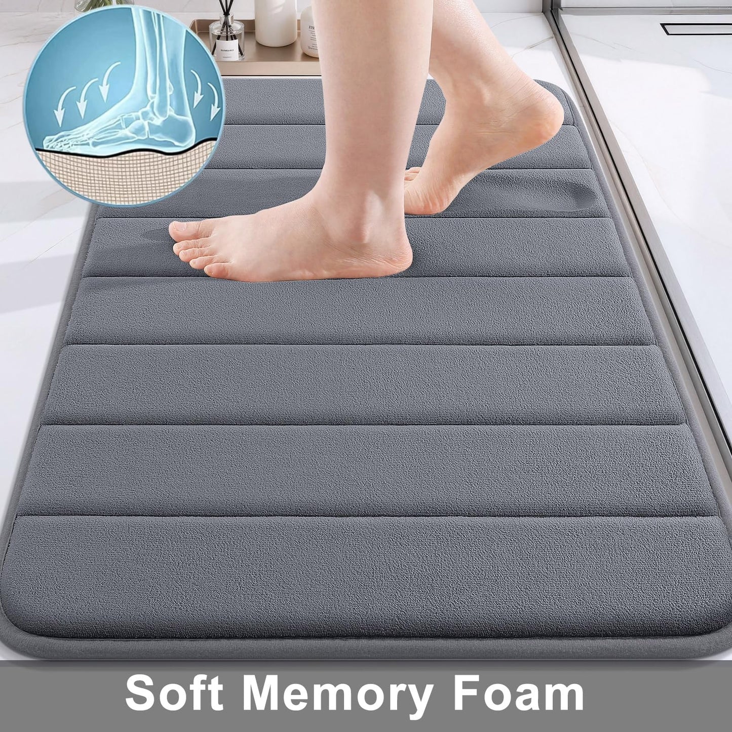 Buganda Memory Foam Bath Mat, 44" x 32", Ultra Soft and Non-Slip Bathroom Rugs, Water Absorbent and Machine Washable Bath Rug for Bathroom, Shower, and Tub, Dark Grey