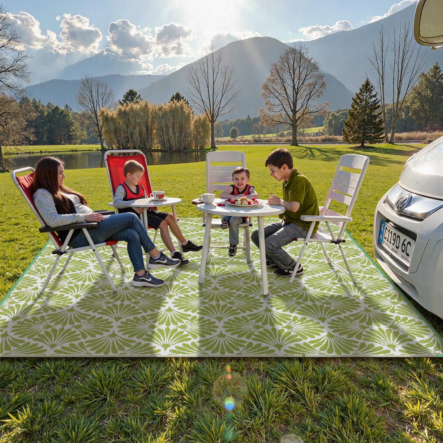 Lahome Plastic Outdoor Rug 8x10 Waterproof, Camping Rugs for Outside Your Rv, Lightweight Outdoor Mat for Beach Picnic Backyard Garden Under Awning, Pale Green,8'x10'