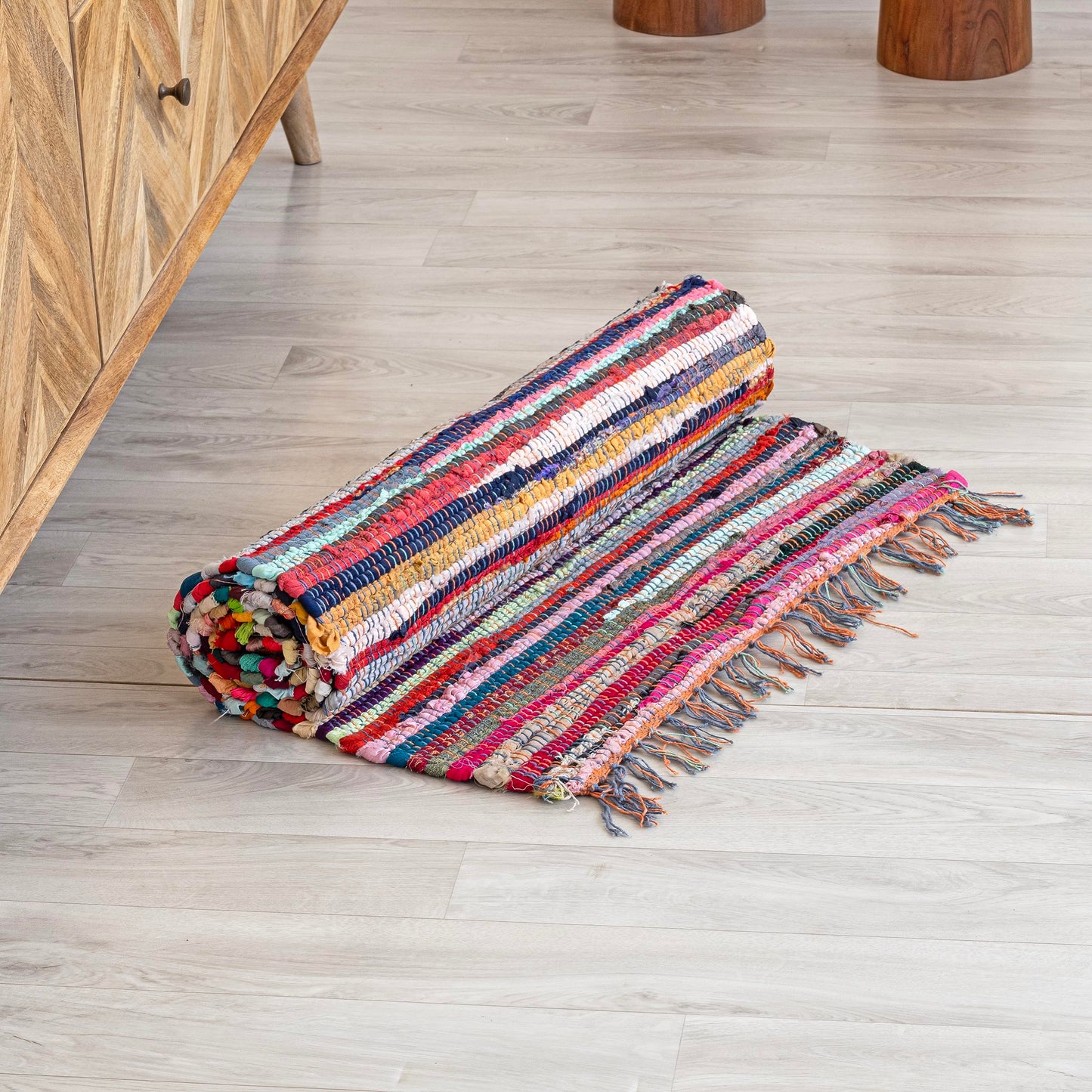 HOMEMONDE Chindi Runner Rug with Tassels 2'x6' Multicolor Recycled Cotton Hand Woven Reversible Boho Rugs for Kitchen, Bedroom, Living Room, Entryway