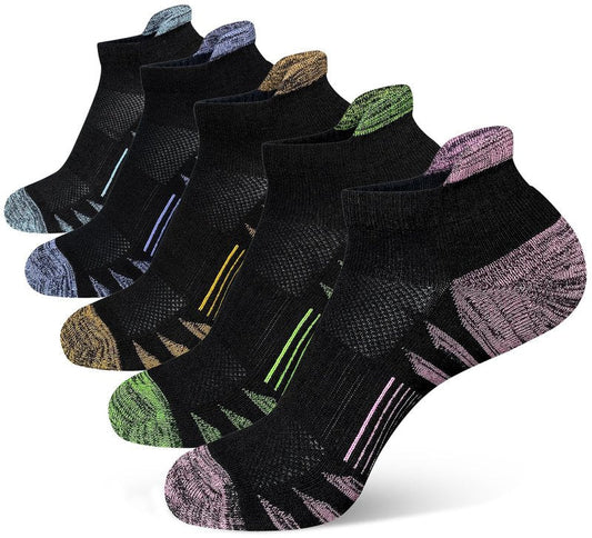 Heyoboy Womens Ankle Anti-blister Thick Cushioned Wicking Odor Resist Athletic Running Socks 5 Pairs
