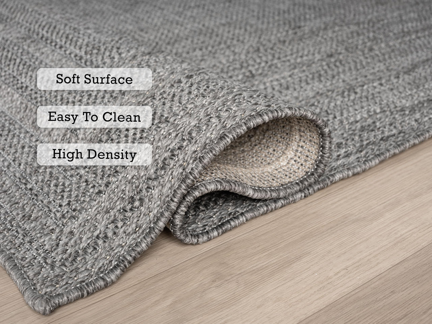 RUGGERRUGS Angela Easy Jute Indoor Outdoor Rug, 4x6 Natural Solid Jute Look, Polyester, Durable & Easy Care Outdoor Farmhouse Carpet for Patio, Porch, Living Room (4' x 6', Gray)