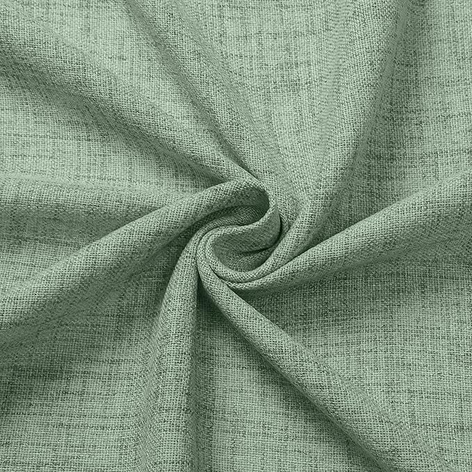 Tollpiz Short Linen Curtain Living Room Rod Pocket Semi Sheer Curtains Burlap Light Filtering Thick Linen Drape for Bedroom, 54 x 45 inches Long, Sage Green, Set of 2 Panels
