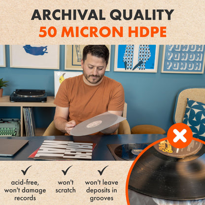 100x 12 Inch Anti Static Inner Vinyl Record Sleeves | Dynamic Rounded Edge Plastic LP Sleeve | Replace Cardboard PVC & Paper Sleeves | Premium 50 Micron HDPE - Won't Bunch Or Collapse