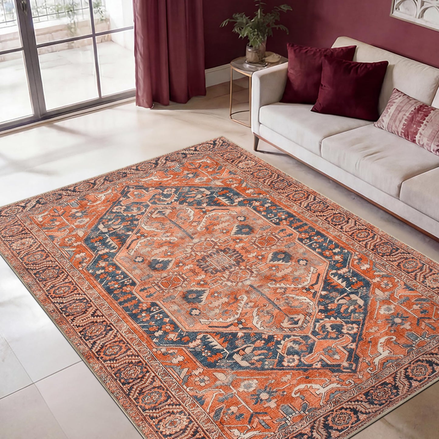 Keen Home Design 3x5 Rug - Machine Washable Entry Rug with Non-Slip Backing, Ideal for Enteryway, Kitchen, Bathroom, Laundry Room - Vintage, Easy Clean, Durable, Low Pile Rug - (3' x 5')